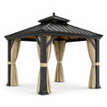 Pavillon en métal noir avec rideaux en polyester beige 300x300 cm - 2026