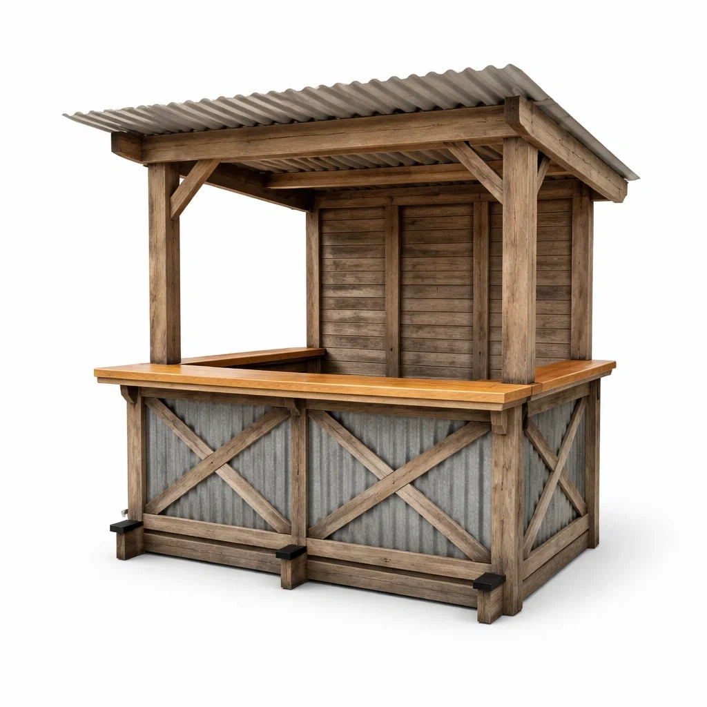 Kiosque bar de jardin en bois et métal avec toit ondulé - 2026
