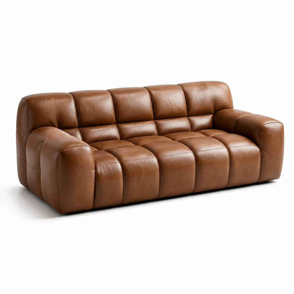 Canapé en cuir véritable marron 210 cm - 2026