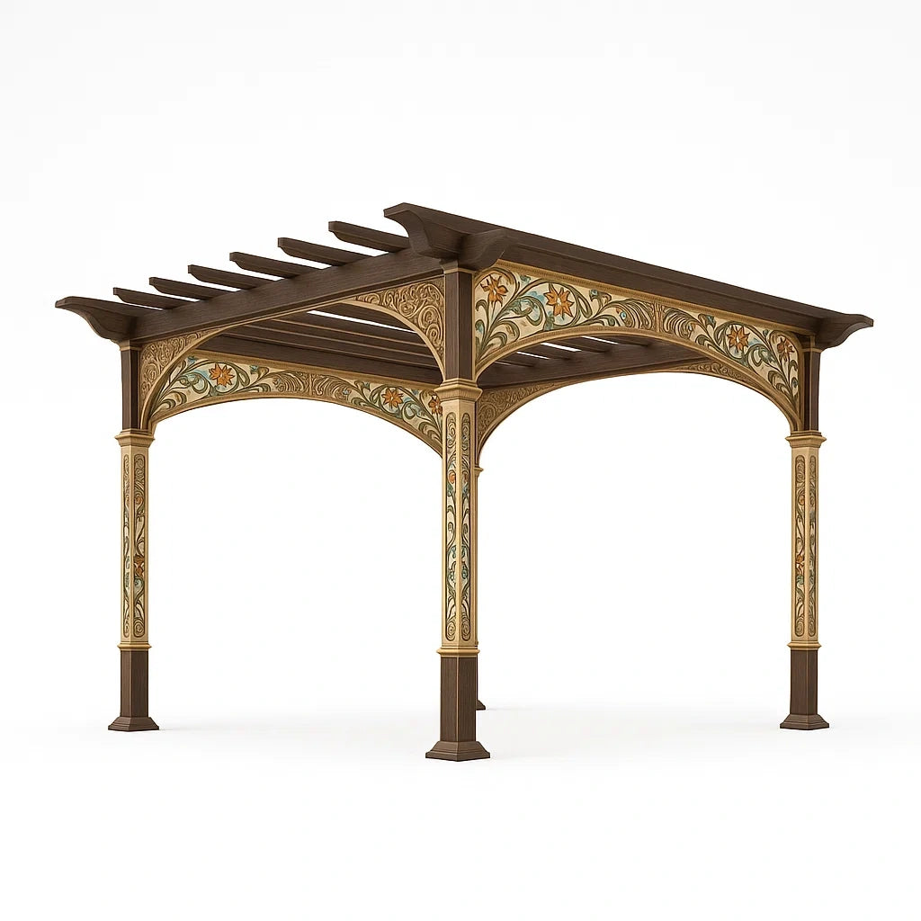 Pergola de jardin en bois avec motifs floraux peints - 2026