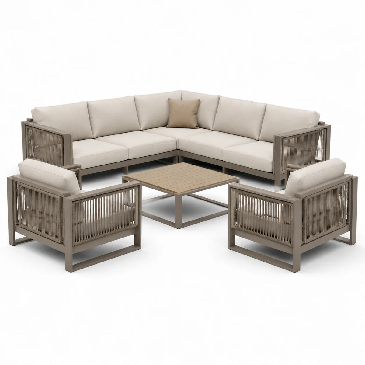 Ensemble de salon extérieur en aluminium avec coussins beige - 2026