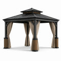 Pavillon en métal avec toit en acier et rideaux en polyester beige - 2026