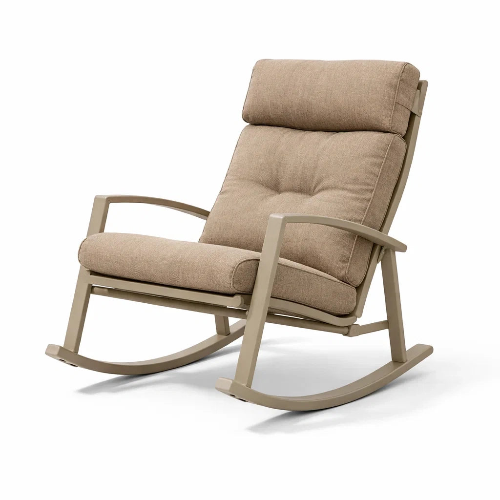 Fauteuil à bascule de terrasse en aluminium avec coussins en polyester beige 95 x 67 x 93 cm - 2026
