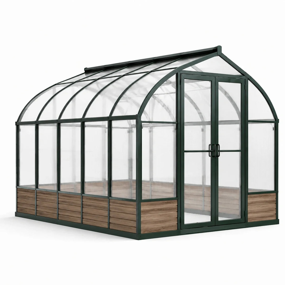 Serre de jardin en aluminium vert foncé avec panneaux transparents et double porte, 300 × 200 × 220 cm - 2026