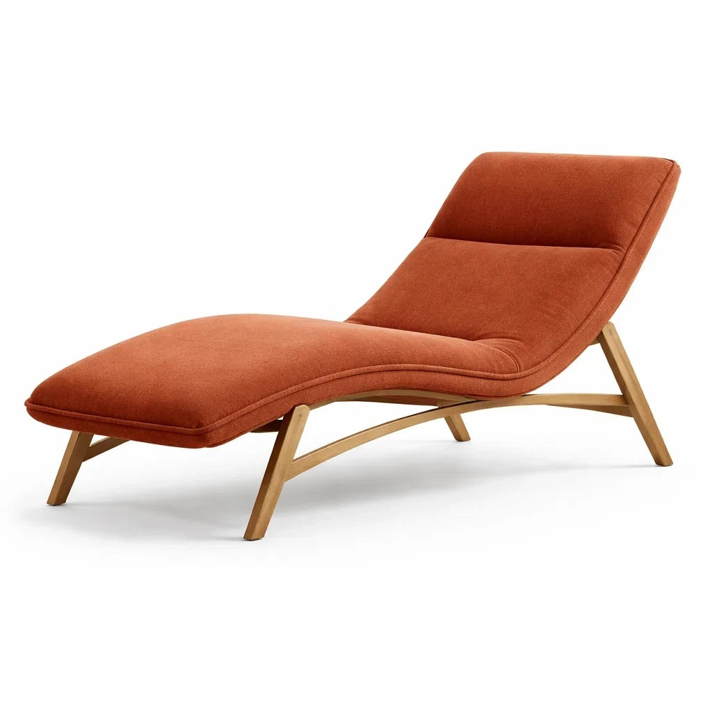 Chaise longue en tissu marron avec cadre en chêne - 2026