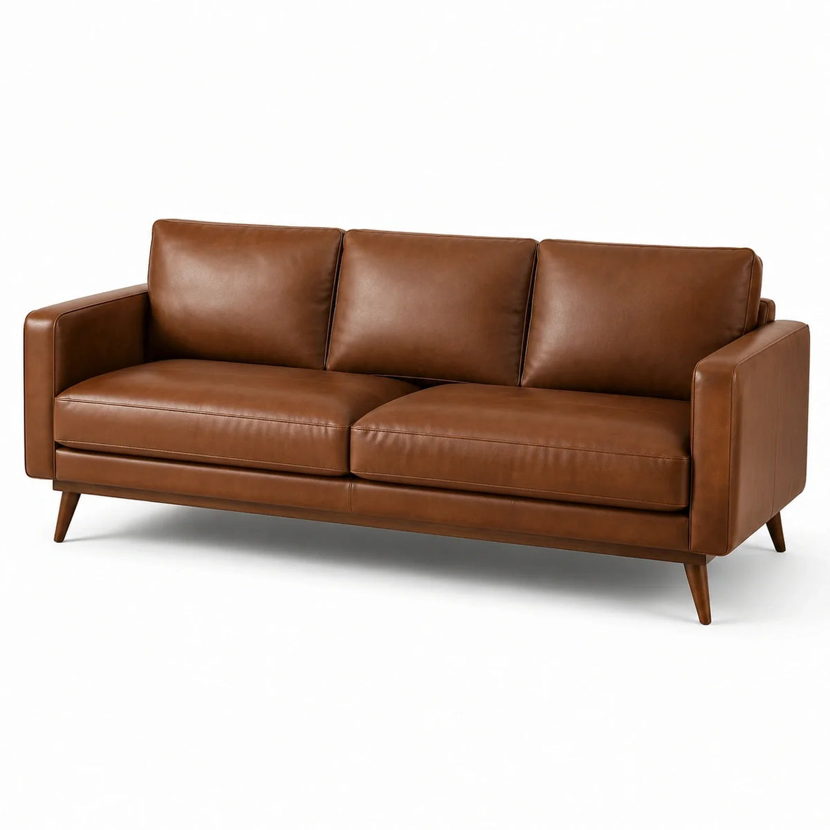 Canapé 3 places marron effet cuir avec pieds en bois, 210 × 90 × 85 cm - 2026