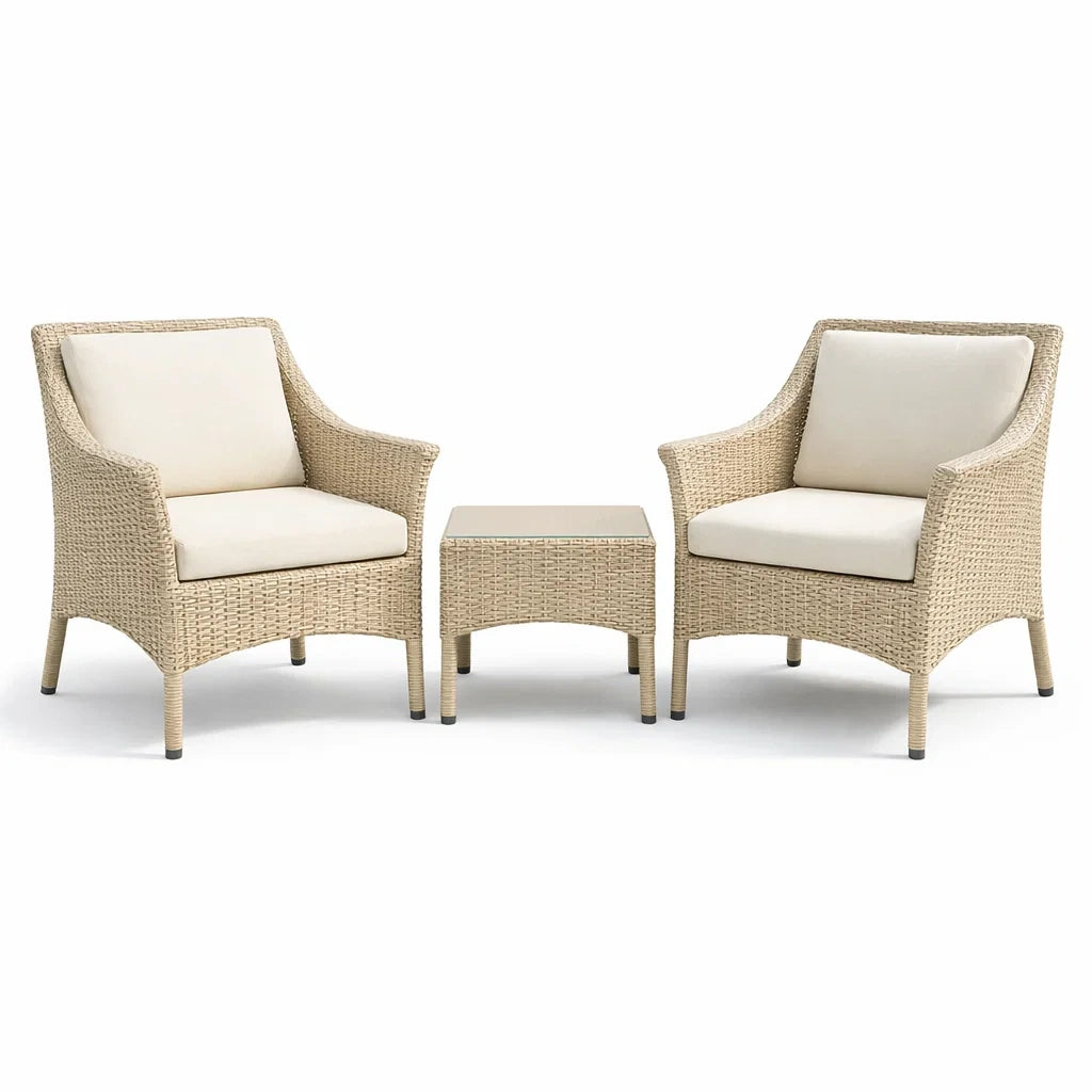 Ensemble de détente avec fauteuils en rotin synthétique et table en verre trempé beige - 2026