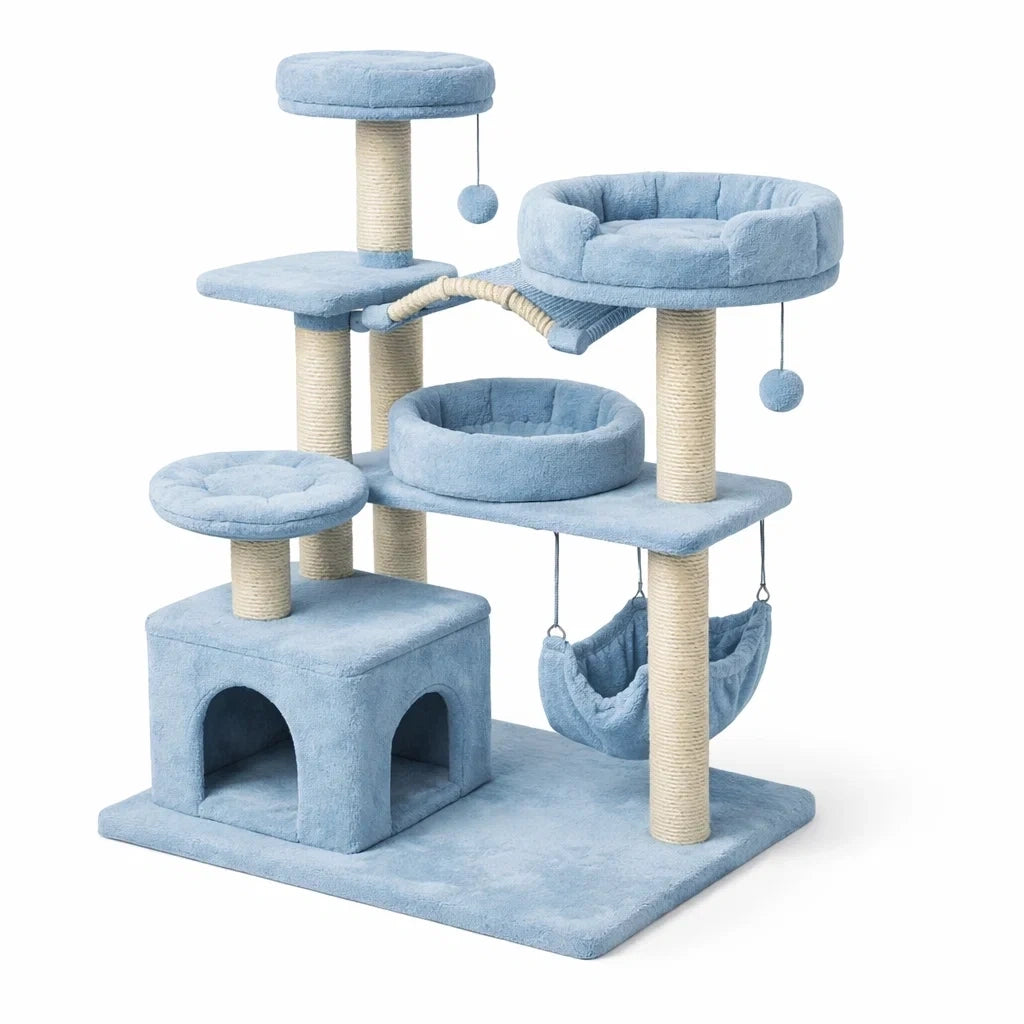 Arbre à chat en tissu polyester bleu et sisal - 2026