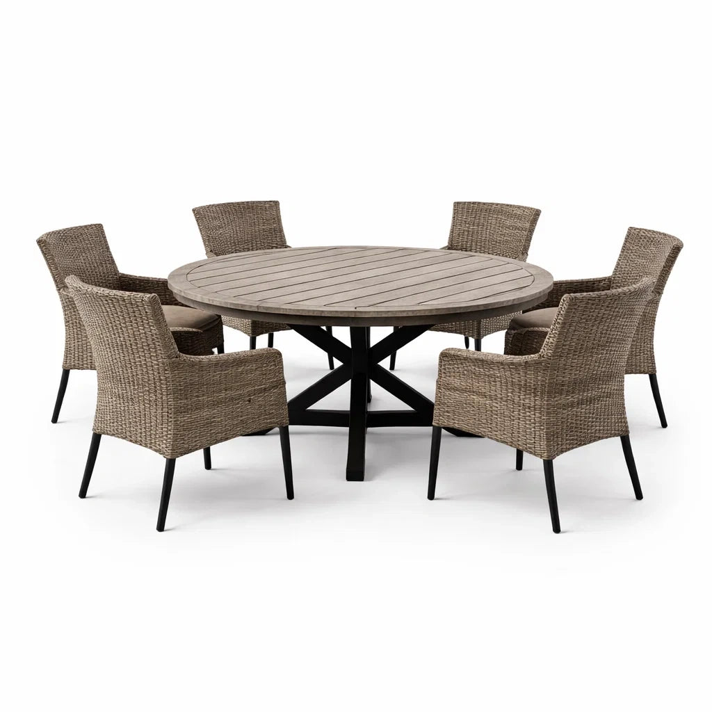 Table Ronde en Bois et Métal avec 6 Chaises en Résine - 2026