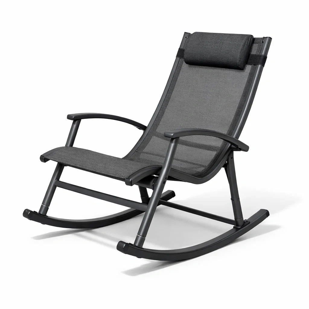 Fauteuil à bascule de terrasse en aluminium avec tissu polyester noir - 2026