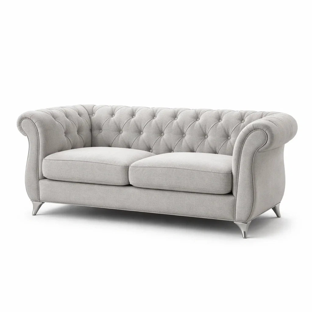 Canapé chesterfield 3 places en tissu gris - 2026