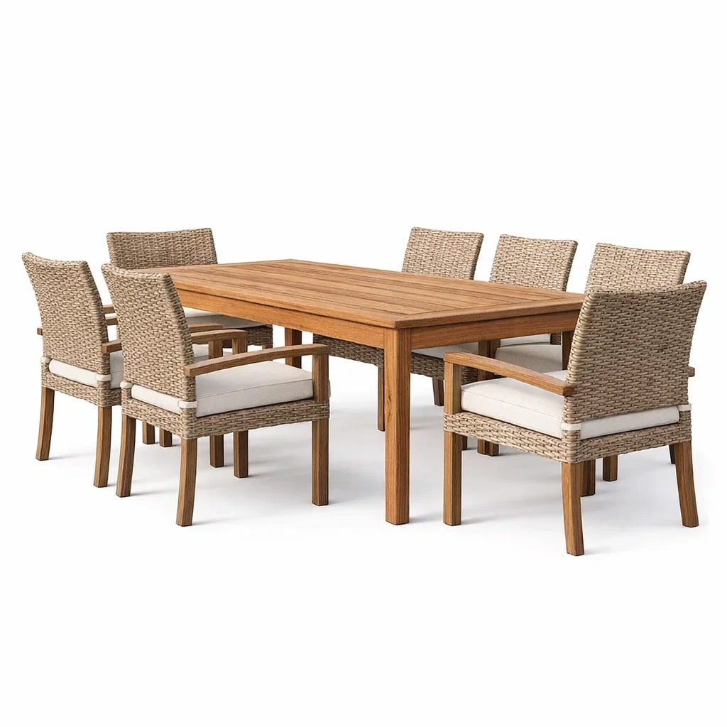 Table et chaises en bois d'acacia et résine, 6 places - 2026
