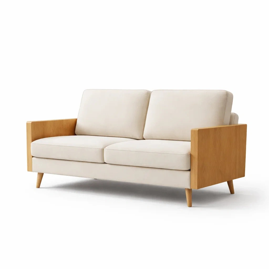 Canapé en tissu beige et bois - 2026