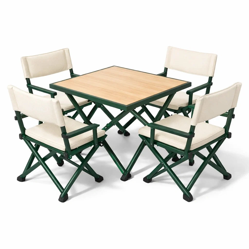 Ensemble table et chaises pliant 5 pièces en aluminium et bois - 2026
