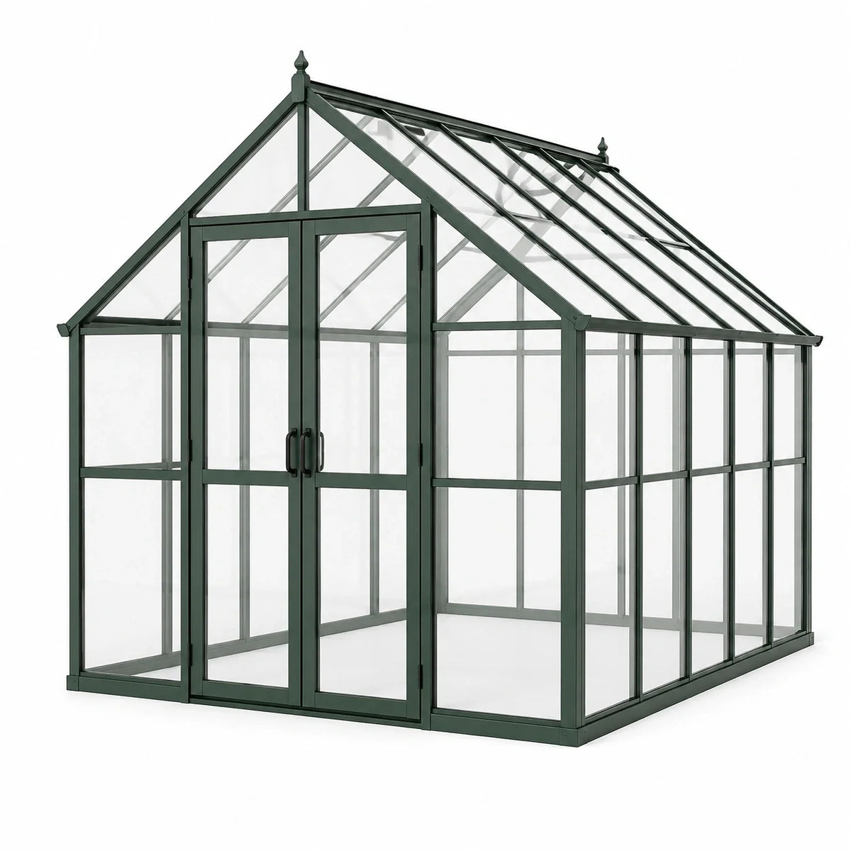Serre de jardin en aluminium vert foncé avec panneaux transparents et double porte, 300 × 250 × 250 cm - 2026