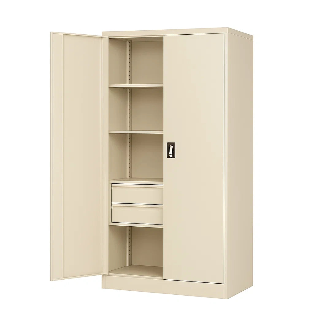 Armoire de rangement de garage métallique crème 180x90x40 cm avec étagères réglables et tiroirs - 2026