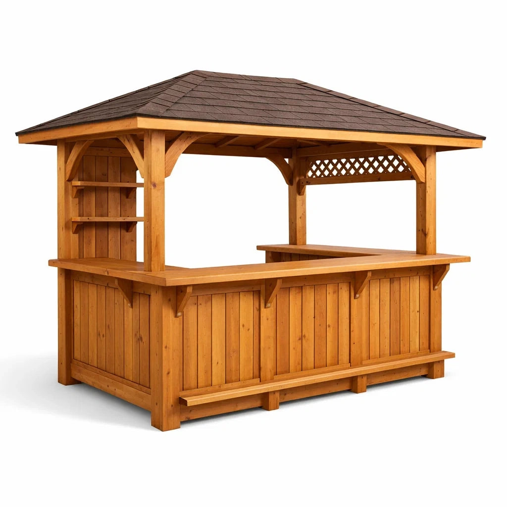 Kiosque bar de jardin en bois de cèdre avec toit en shingle - 2026