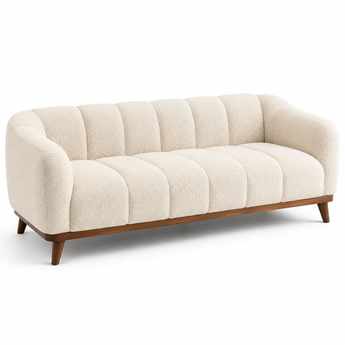 Canapé 3 places en tissu bouclé beige avec structure en bois - 2026