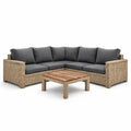Ensemble de canapés en rotin avec coussins en polyester gris et table en bois - 2026