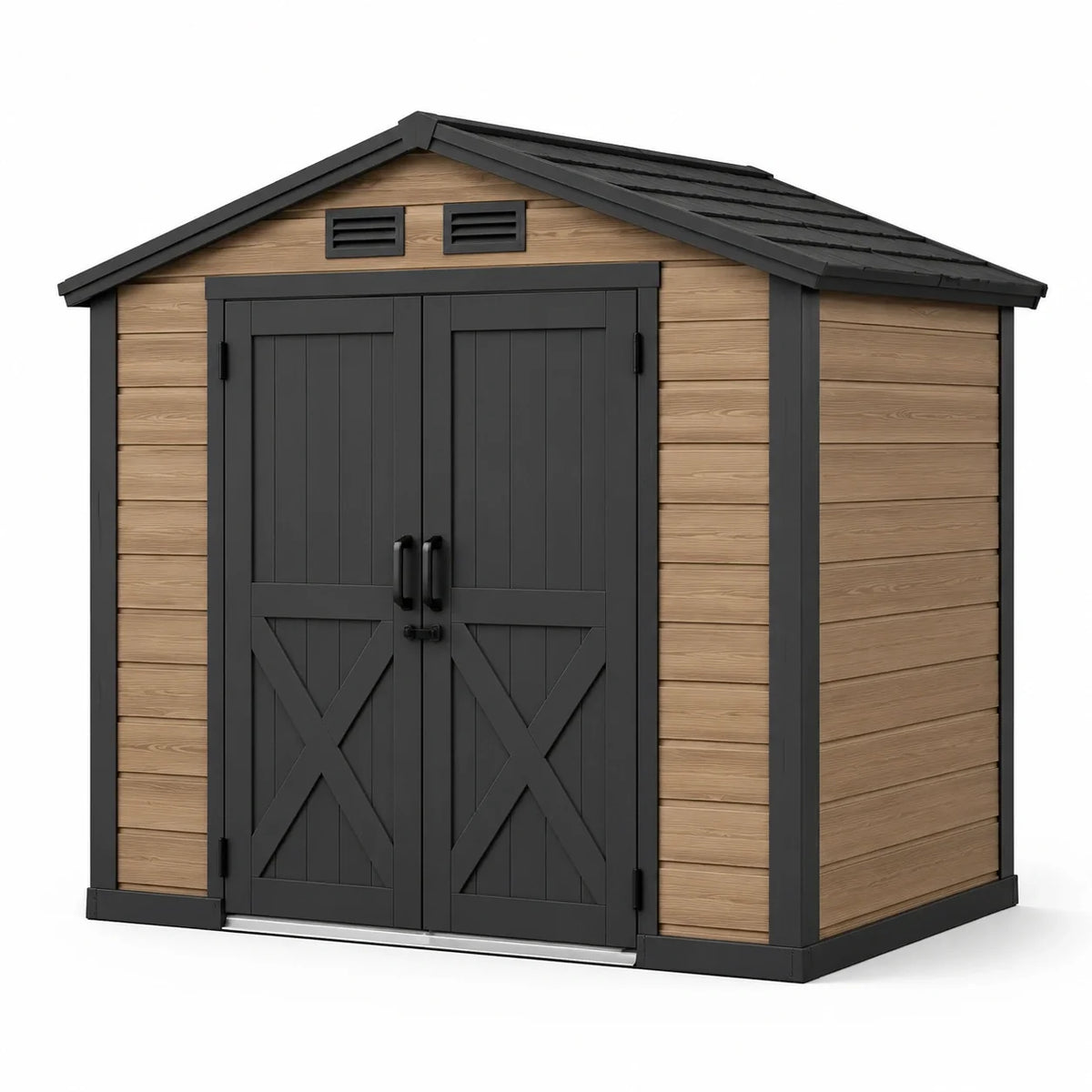 Abri de jardin en plastique avec double porte et ventilation 182x246x227 cm marron/noir - 2026