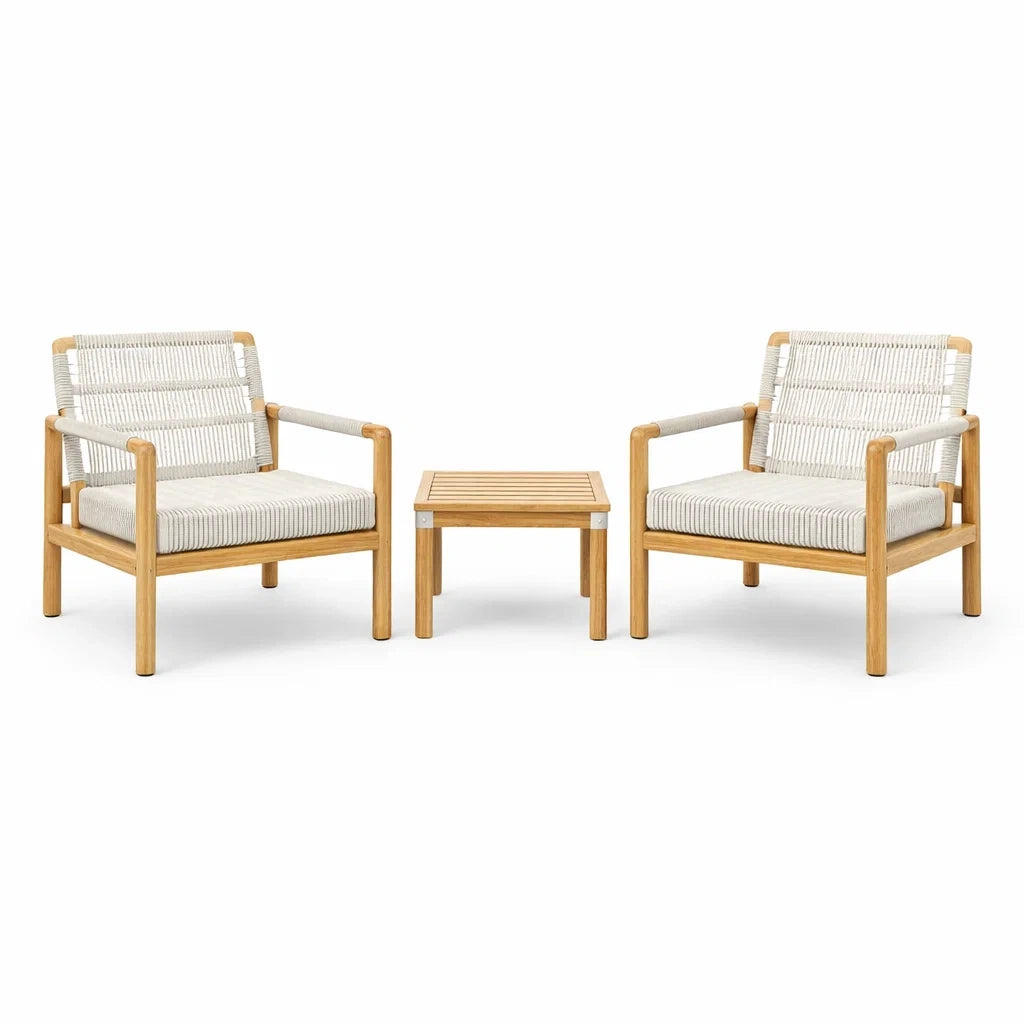 Ensemble de détente en teck avec corde en polyester 2 fauteuils et 1 table - 2026