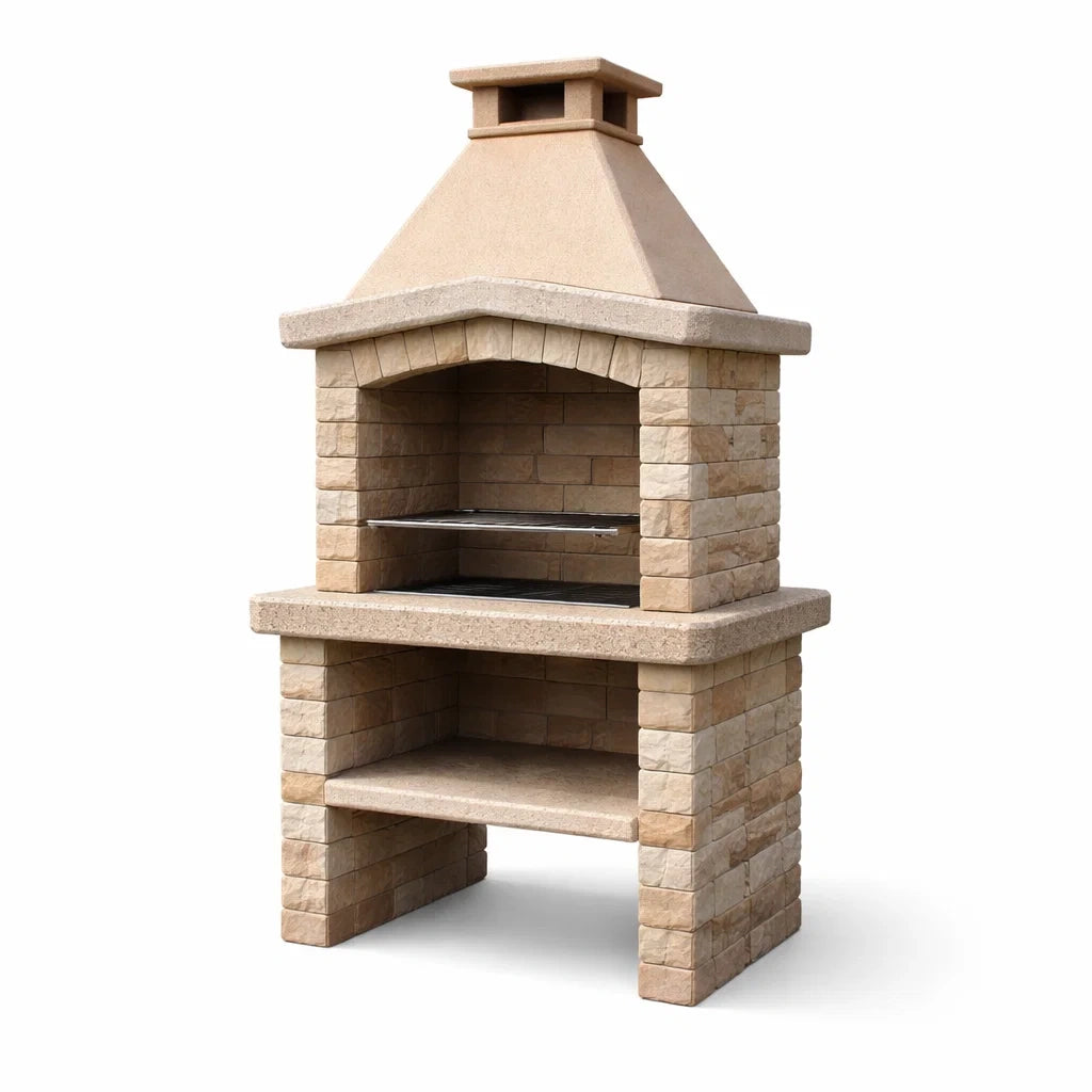 Barbecue en pierre reconstituée avec grill en acier inoxydable 200 cm Beige - 2026