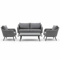 Ensemble de salon de jardin en résine tressée et aluminium avec coussins gris et table basse en verre - 2026