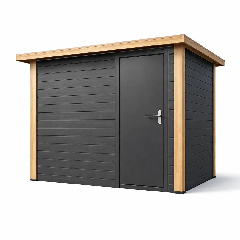 Abri de jardin gris anthracite en acier et mélèze 233x159x200 cm - 2026