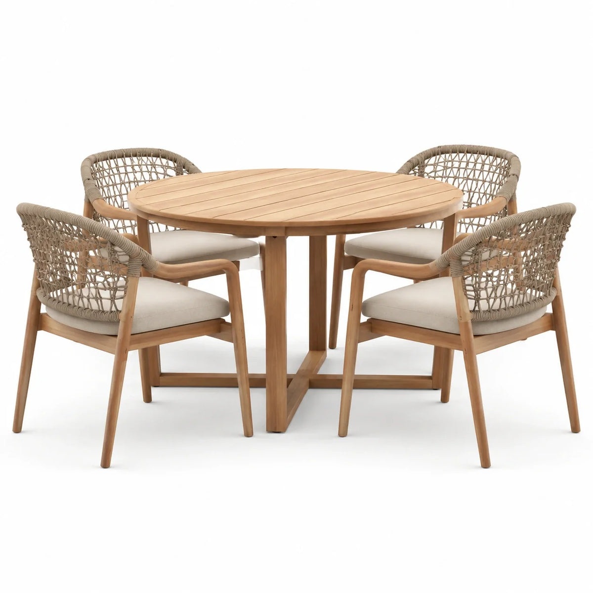 Ensemble de repas de jardin en bois avec 4 chaises en corde - 2026