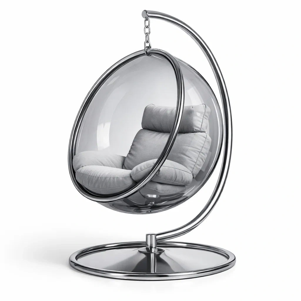 Fauteuil suspendu œuf avec support en acrylique et acier avec coussin gris - 2026