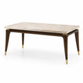 Table rectangulaire contemporaine 180 × 90 × 76 cm, beige effet pierre, marron et doré - 2026