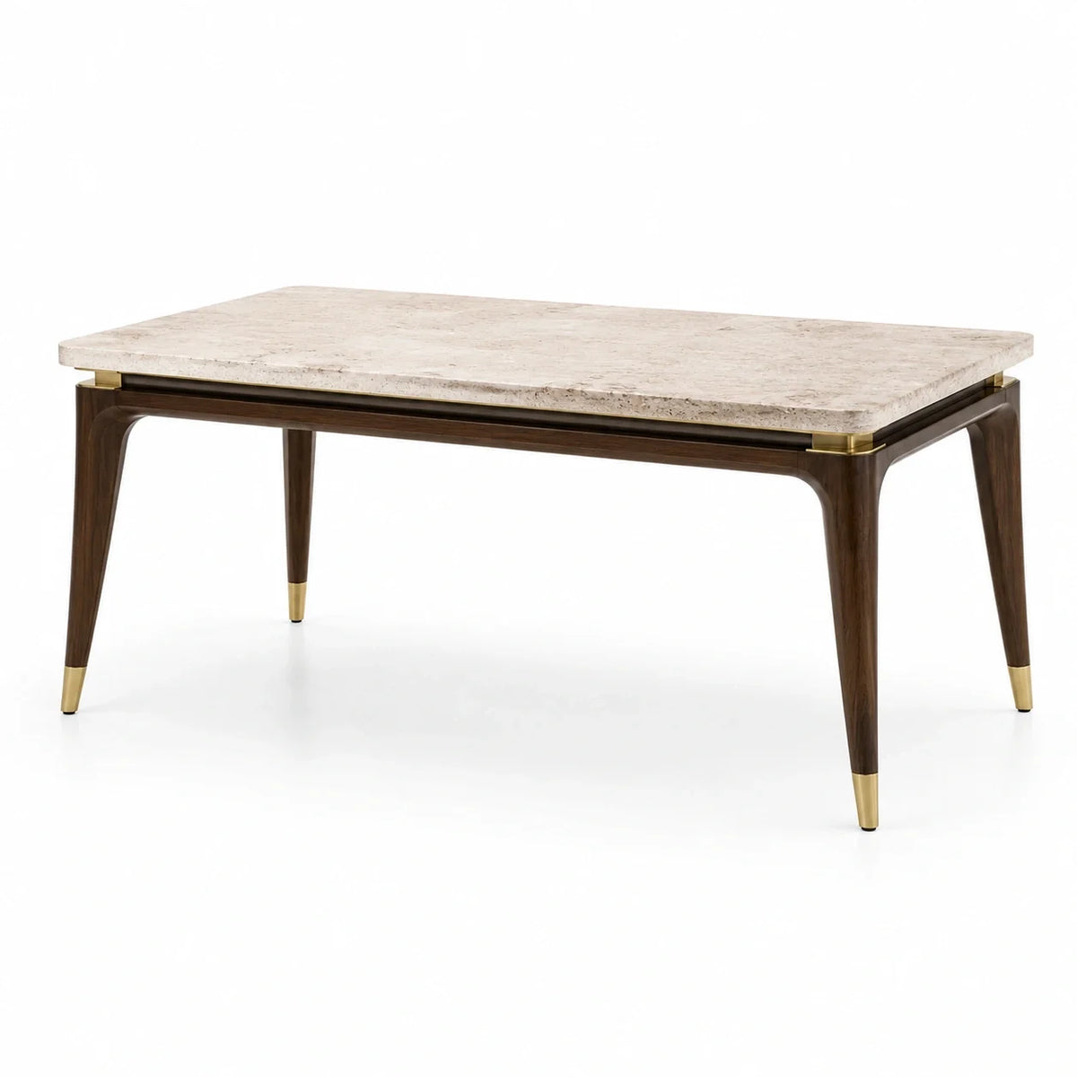 Table rectangulaire contemporaine 180 × 90 × 76 cm, beige effet pierre, marron et doré - 2026