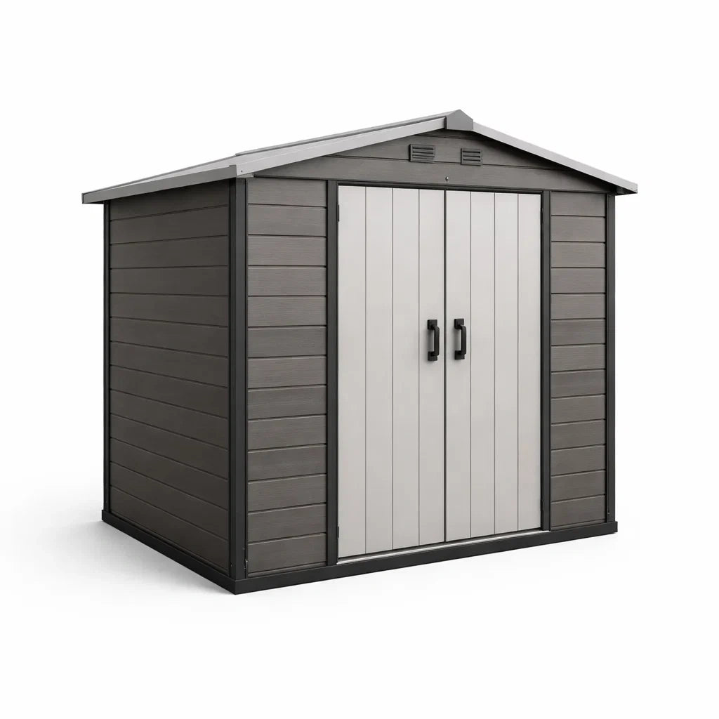 Abri de jardin en résine renforcée gris 230 x 150 x 215 cm - 2026