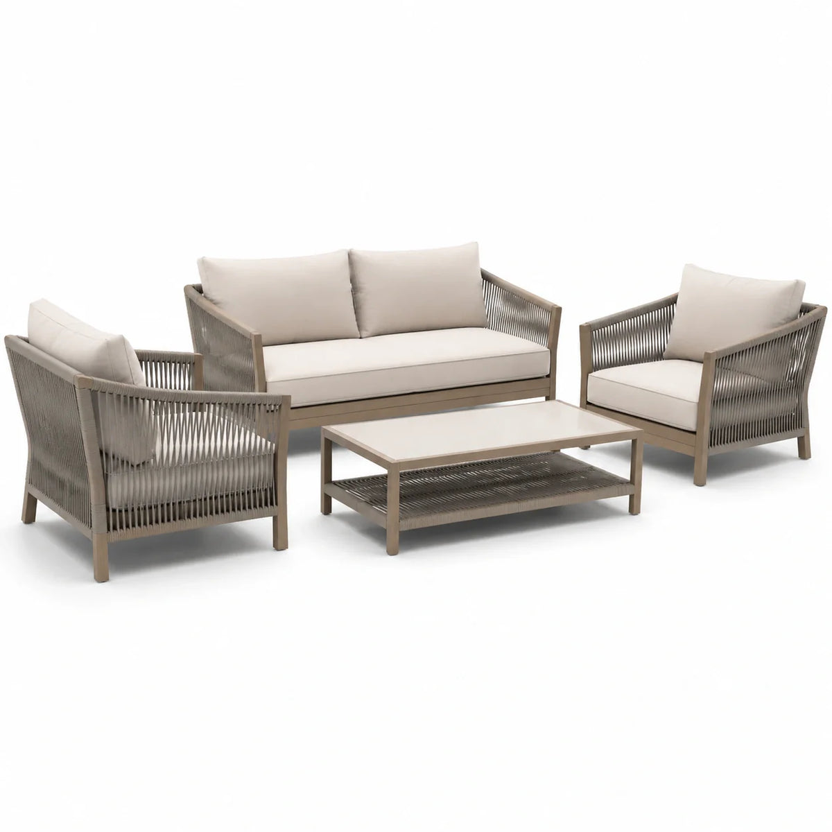 Ensemble de Jardin en Aluminium et Corde Beige 4 Pièces - 2026