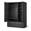 Armoire en bois noir avec portes, étagères et tiroirs - 2026