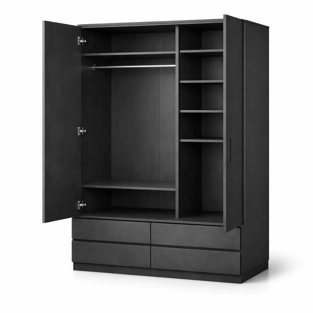 Armoire en bois noir avec portes, étagères et tiroirs - 2026