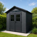Abri de jardin en résine 214x150x226 cm anthracite double porte avec fenêtres - 2026