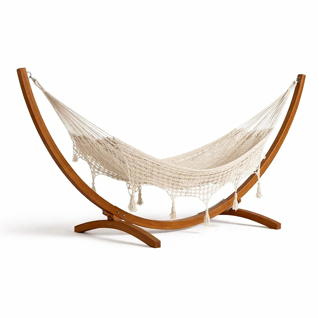 Hamac Écru en Coton Crochet avec Structure en Bois 400 cm - 2026