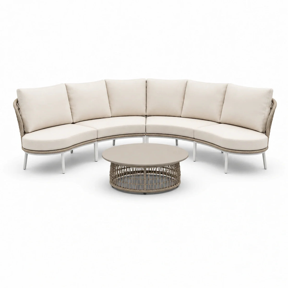 Ensemble de salon de jardin en aluminium et corde avec coussins en tissu polyester beige - 2026