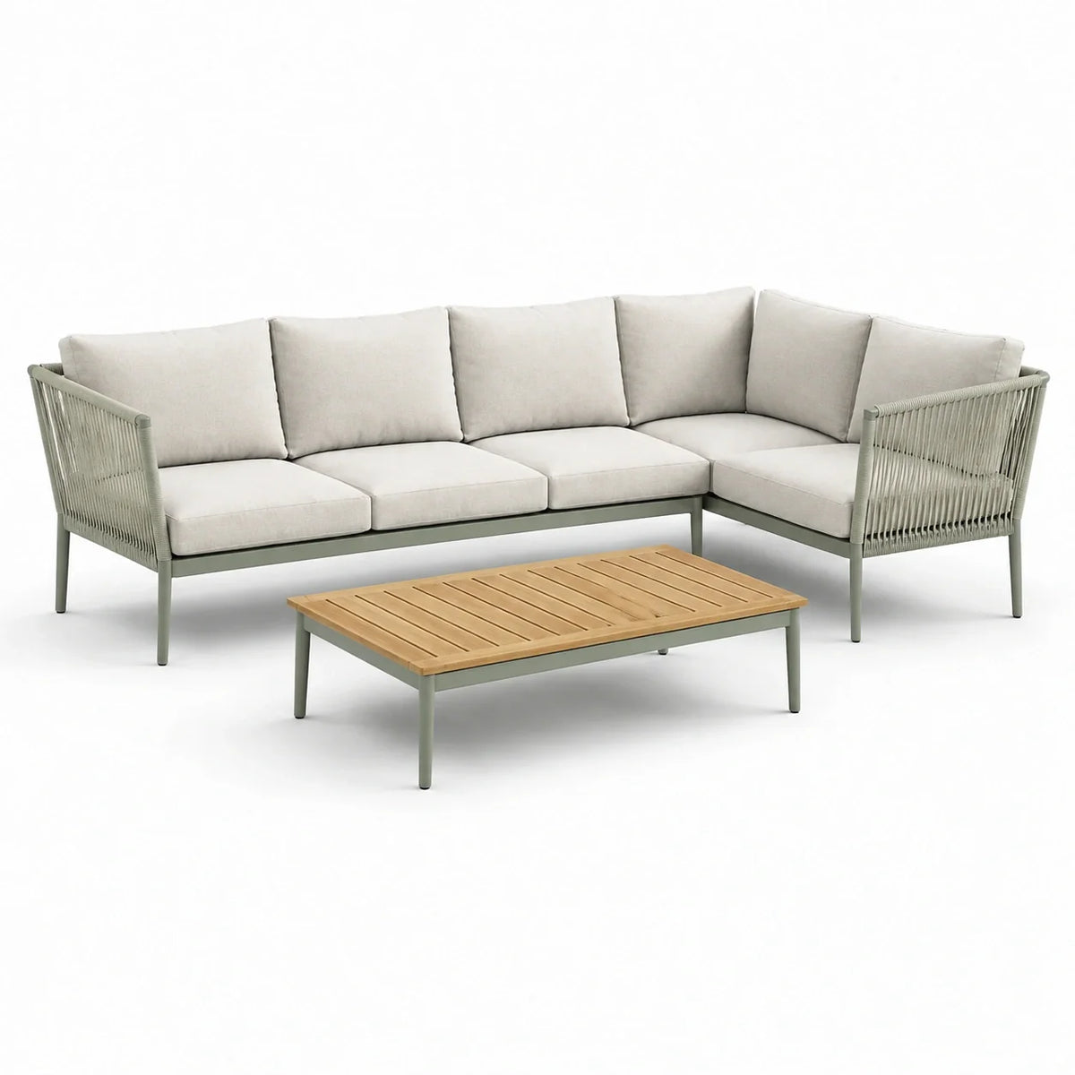 Ensemble de Salon de Jardin en Aluminium et Bois avec Coussins en Polyester Gris Clair - 2026