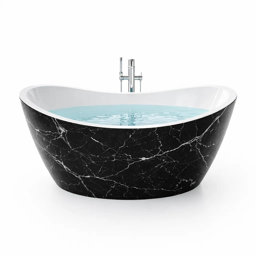 Baignoire îlot en acrylique noir effet marbre - 2026