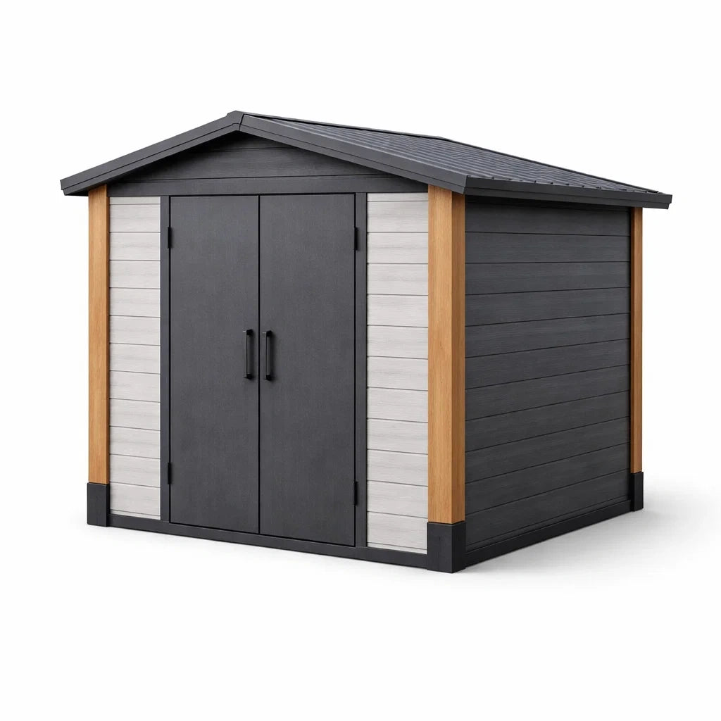 Abri de jardin en résine composite gris bois 200x130x215 cm - 2026