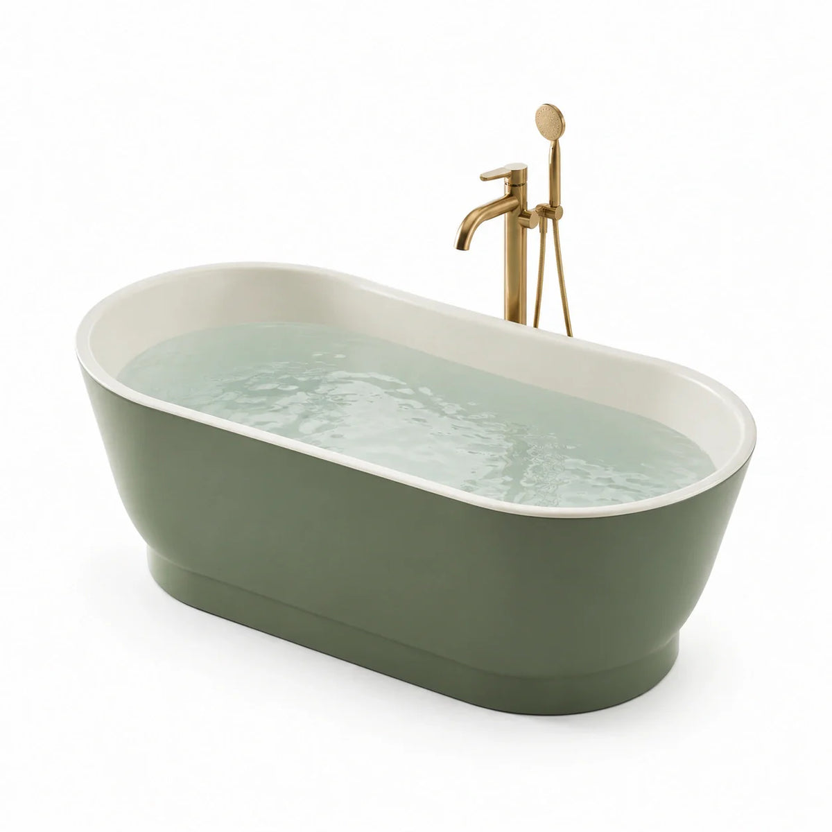 Baignoire îlot en acrylique blanc et vert avec robinetterie en laiton - 2026
