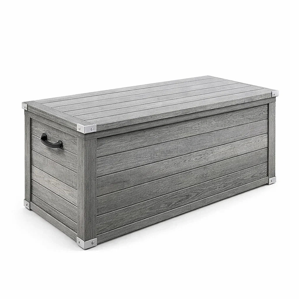 Coffre de rangement en bois composite avec renforts métalliques - 2026