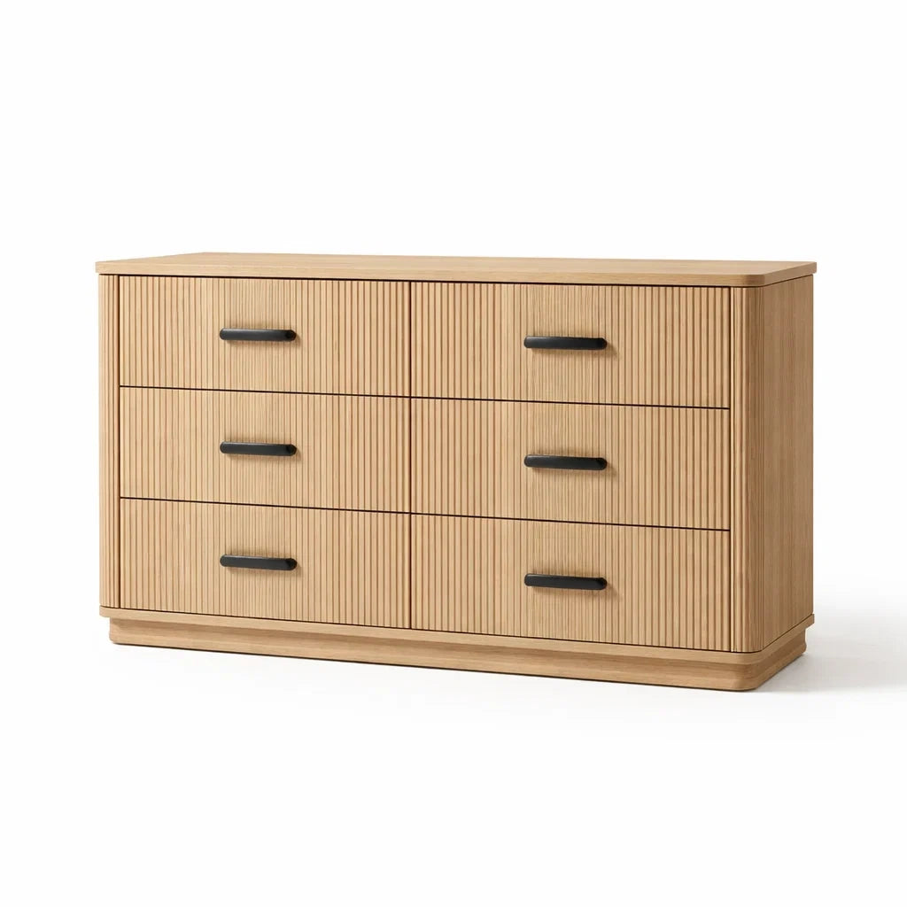Commode en chêne avec 6 tiroirs et poignées noires 120x40x80 cm - 2026