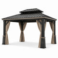 Pavillon en acier avec rideaux en polyester beige - 2026