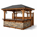 Kiosque bar de jardin en bois avec toit en ardoise et base en pierre - 2026