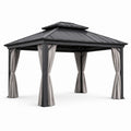 Pavillon de jardin en aluminium avec rideaux en polyester gris et beige - 2026