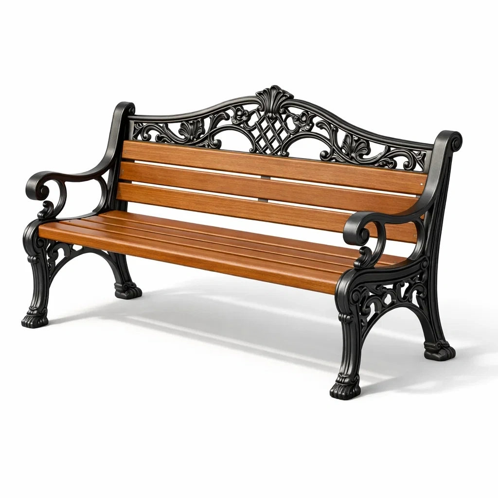 Banc de jardin en bois dur et fonte - 2026