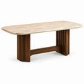 Table à manger contemporaine en pierre beige et bois marron, 180 × 90 × 76 cm - 2026